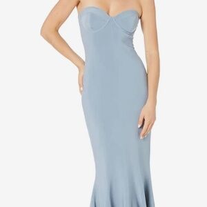 Norma Kamali Strapless Corset Midi Dress Soft Blue LargerNew Womens Fishtail-Hem